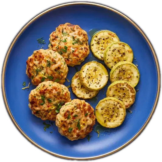 Кабачково-куриные котлеты с зеленью и запечёнными кабачками